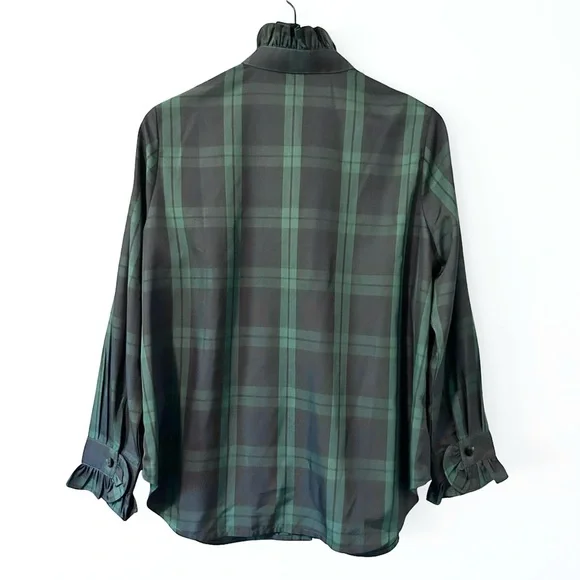 Tuckernuck Blackwatch Plaid Raegan Ruffle Button Down Shirt Womens L - Picture 4 of 6